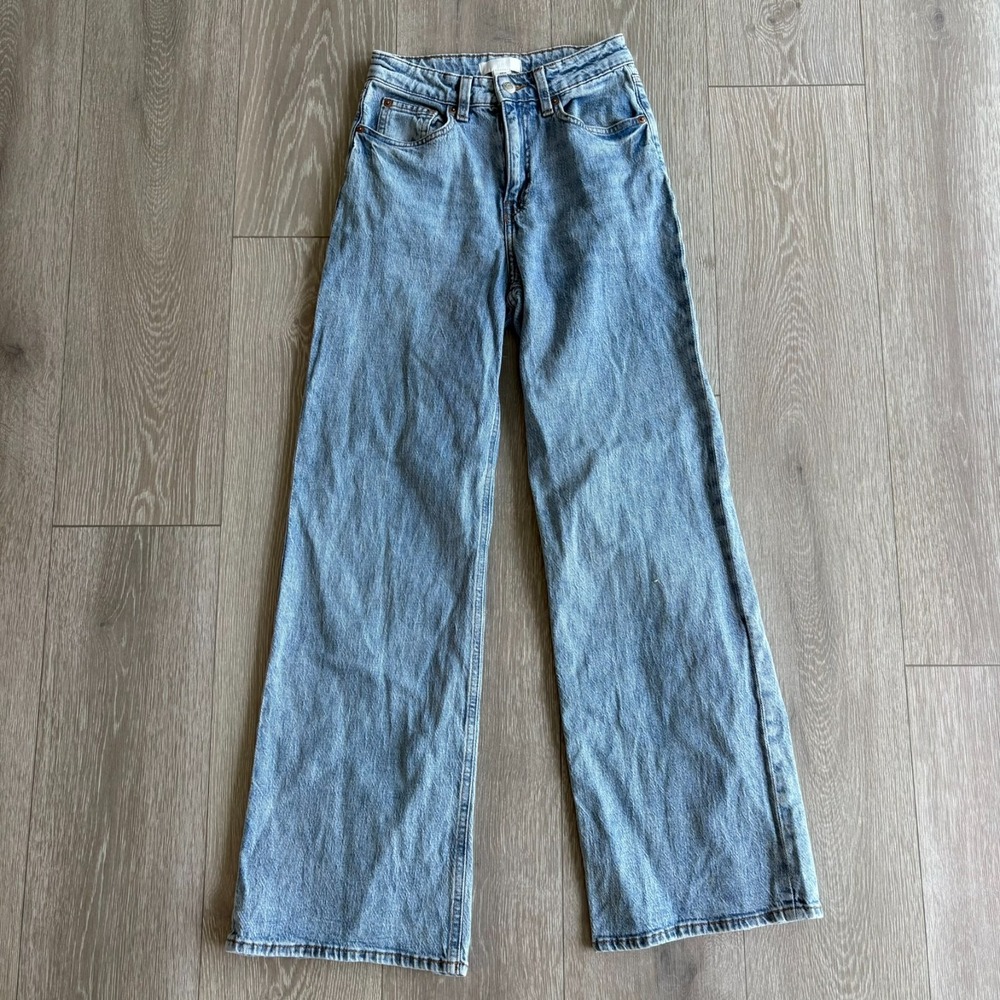 H&M Womens Blue Denim High Rise Comfort Classic 5 Pocket Wide Leg Jeans Size 2